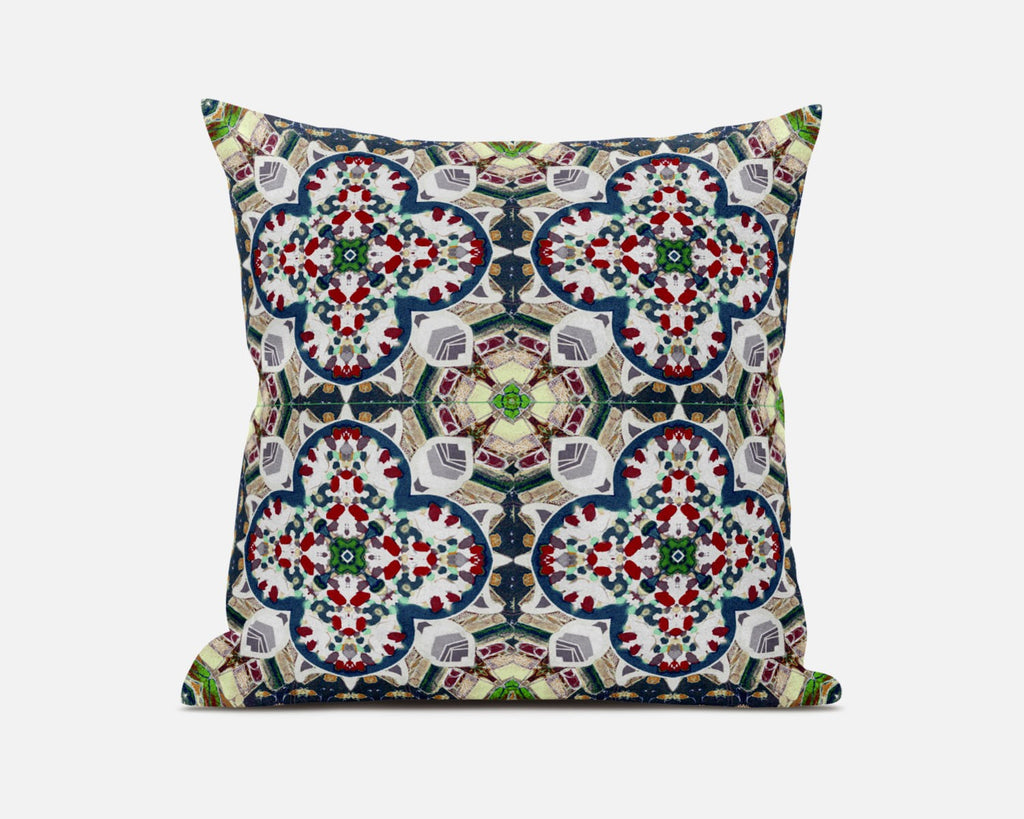 16"X16" Green And White Microsuede Quatrefoil Zippered Pillow