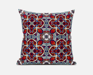 16"X16" Blue And Red Microsuede Quatrefoil Zippered Pillow