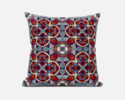 18"X18" Blue And Red Microsuede Quatrefoil Zippered Pillow