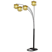 84" Black Four Light Arc Floor Lamp With Clear Crystal Glass Chandelier Shade