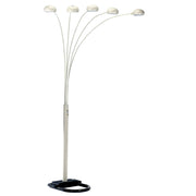 84" White Five Light Arc Floor Lamp With White Dome Shade