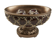 8" Matte Gold and Bling Polyresin Decorative Bowl With Orbs