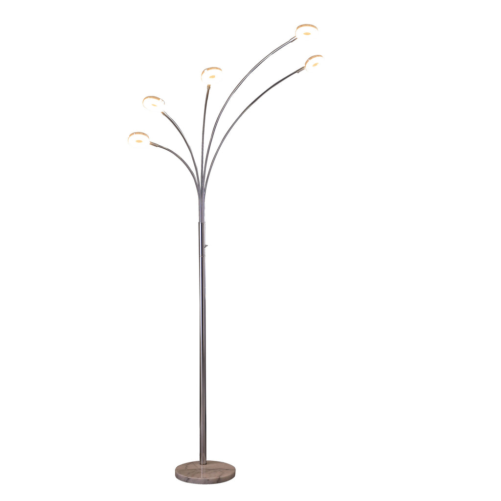 80" Silver 5 Light Contempo Arc LED Floor Lamp