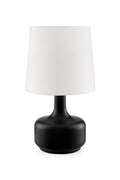 17" Black Metal Bedside Table Lamp With White Shade