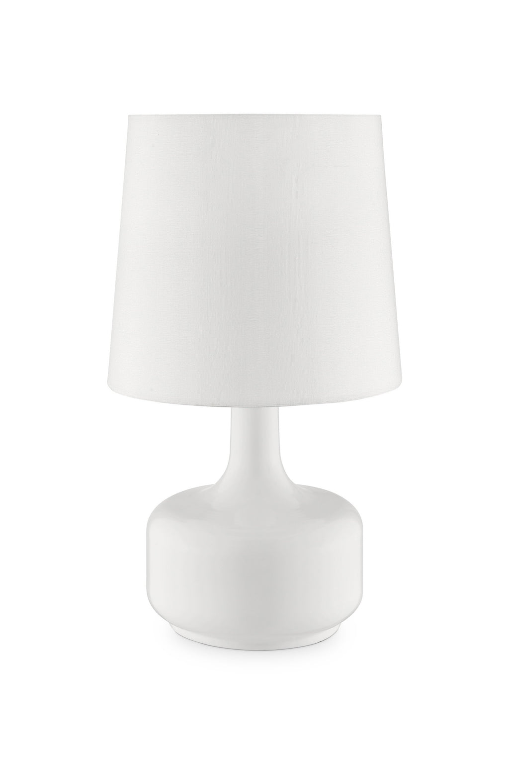 17" White Metal Bedside Table Lamp With Off-White Shade