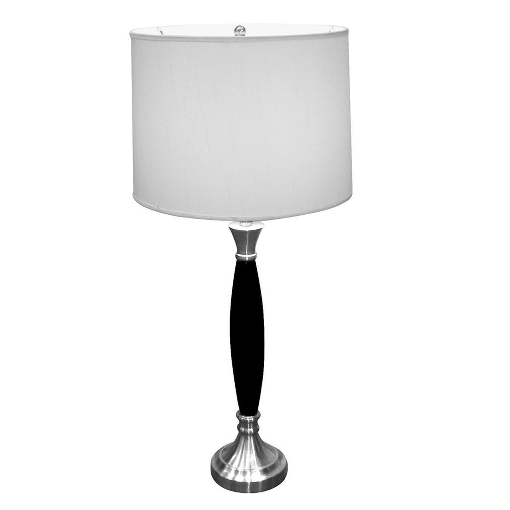 30" Black Solid Wood Bedside Table Lamp With White Shade