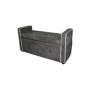 Olive Gray Suede Shoe Storage Bench with Drawer