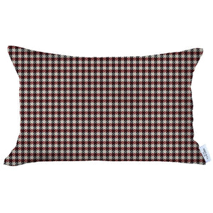 12" X 20" Red Houndstooth Zippered Handmade Polyester Lumbar Pillow Cover