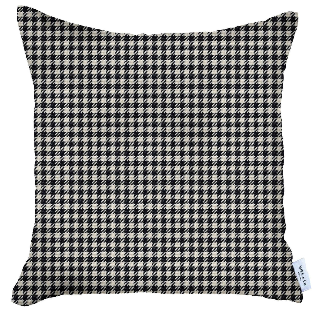 18" X 18" Grey Houndstooth Zippered Handmade Polyester Throw Pillow Cover