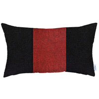 12" X 20" Black And Red Geometric Zippered Handmade Polyester Lumbar Pillow Cover