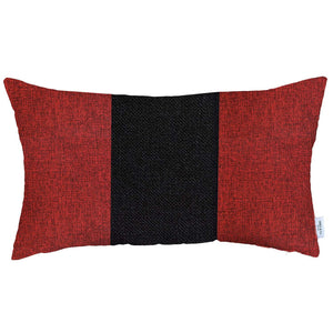 12" X 20" Black And Red Geometric Zippered Handmade Polyester Lumbar Pillow Cover