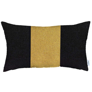 12" X 20" Black And Yellow Geometric Zippered Handmade Polyester Lumbar Pillow Cover