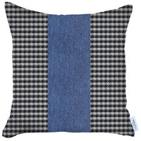 18" X 18" White And Blue Houndstooth Zippered Handmade Polyester Throw Pillow Cover