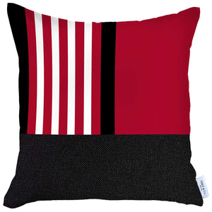 18" X 18" Red Striped Zippered Handmade Polyester Throw Pillow Cover