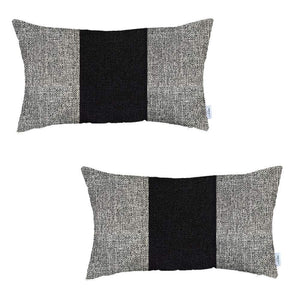 Set Of Two 20" X 12" Grey And Black Geometric Zippered Handmade Polyester Lumbar Pillow