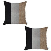 Set Of Two 18" X 18" Grey And Black Geometric Zippered Handmade Polyester Throw Pillow