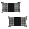 Set Of Two 20" X 12" White And Black Houndstooth Zippered Handmade Polyester Lumbar Pillow