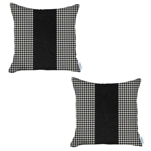 Set Of Two 18" X 18" White And Black Houndstooth Zippered Handmade Polyester Throw Pillow