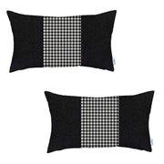 Set Of Two 20" X 12" Black And White Houndstooth Zippered Handmade Polyester Lumbar Pillow