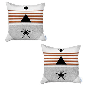 Set Of Two 18" X 18" Gray Black White And Red Abstract Zippered Handmade Polyester Throw Pillow