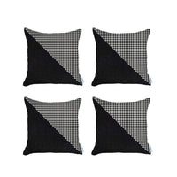 Set Of Four 18" X 18" Black And White Houndstooth Zippered Handmade Polyester Throw Pillow