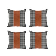 Set Of Four 18" X 18" Black And Brown Houndstooth Zippered Handmade Polyester Throw Pillow