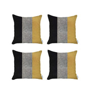 Set Of Four 18" X 18" Black And Yellow Geometric Zippered Handmade Polyester Throw Pillow