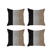 Set Of Four 18" X 18" Black And Brown Geometric Zippered Handmade Polyester Throw Pillow