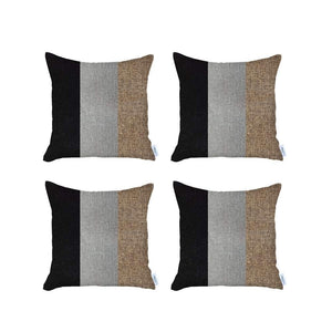 Set Of Four 18" X 18" Black And Brown Geometric Zippered Handmade Polyester Throw Pillow