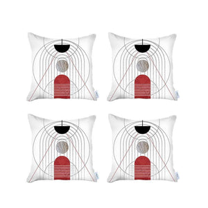 Set Of Four 18" X 18" Black And Red Abstract Zippered Handmade Polyester Throw Pillow