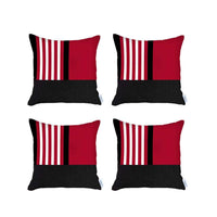 Set Of Four 18" X 18" Red Striped Zippered Handmade Polyester Throw Pillow