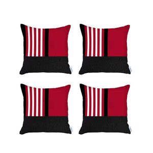 Set Of Four 18" X 18" Red Striped Zippered Handmade Polyester Throw Pillow