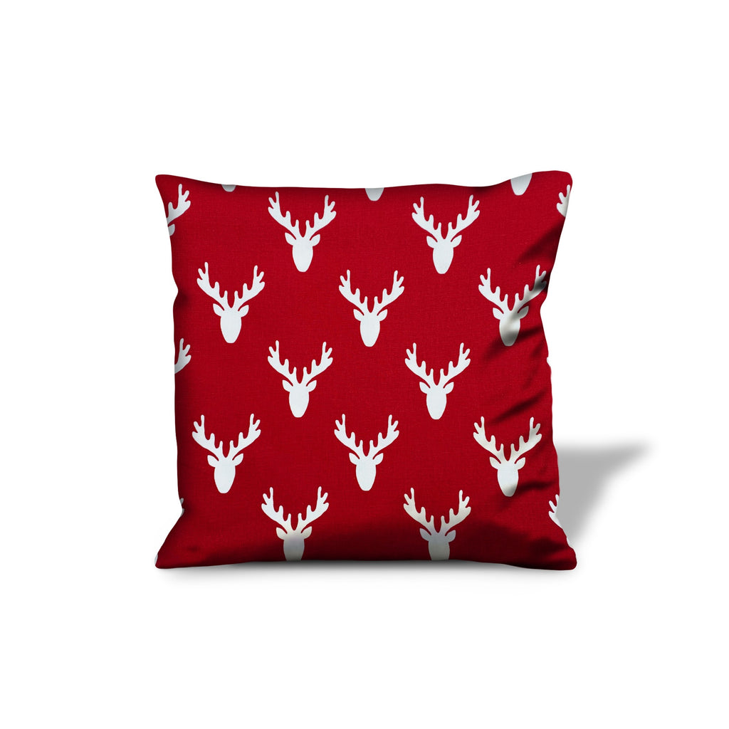 14" X 20" Red And White Zippered Christmas Reindeer Lumbar Indoor Outdoor Pillow Cover