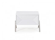 Modern Silky White Nightstand with One Drawer and Steel Legs