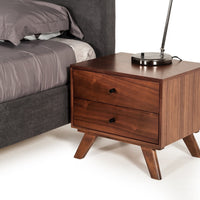 Mid Century Classic Box Shaped Walnut Nightstand with Two Drawers