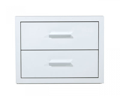 Modern Glossy White Box Nightstand with Two Drawers