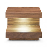 Contemporary LED Lit Walnut Nightstand with One Drawer