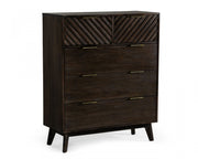 39" Dark Acacia Solid Wood Five Drawer Standard Dresser