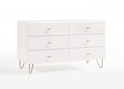 51" White Manufactured Wood Six Drawer Double Dresser