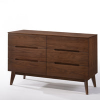 51" Walnut Solid Wood Six Drawer Double Dresser