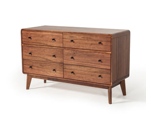 51" Walnut Solid Wood Six Drawer Double Dresser