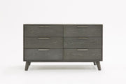 51" Grey Wash Solid Wood Six Drawer Double Dresser