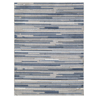 8’ Round Blue Abstract Striped Indoor Outdoor Area Rug