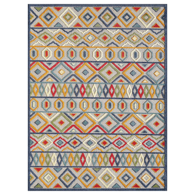 2' X 4' Ivory And Blue Southwestern Stain Resistant Indoor Outdoor Area Rug