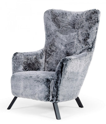 Mid Century Glam Grey Faux Fur Accent Chair