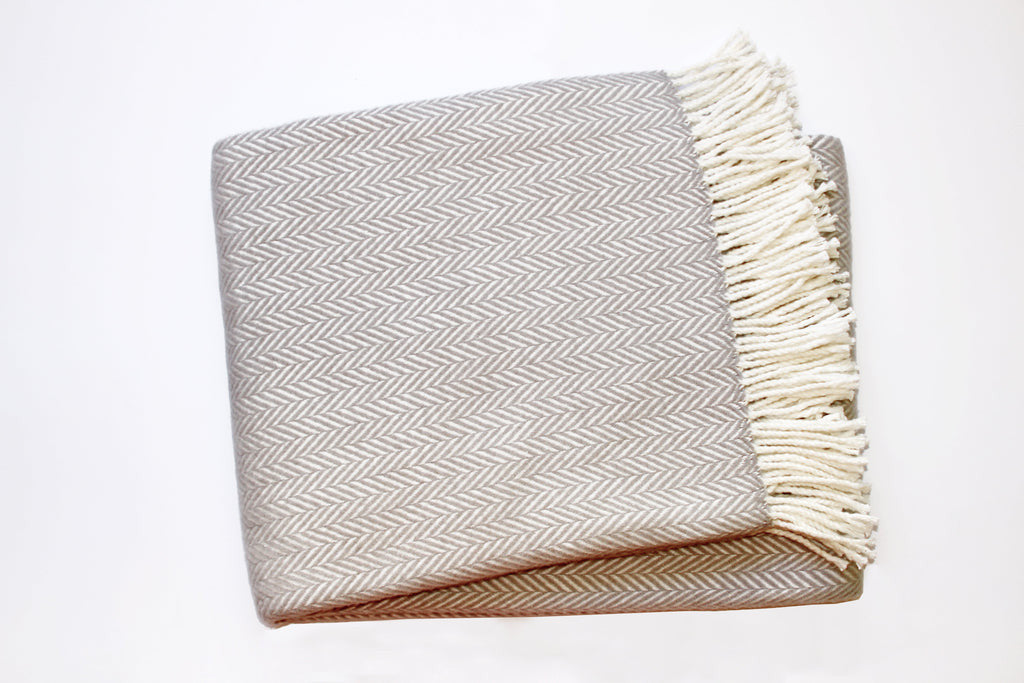 Grey and White Dreamy Soft Herringbone Throw Blanket