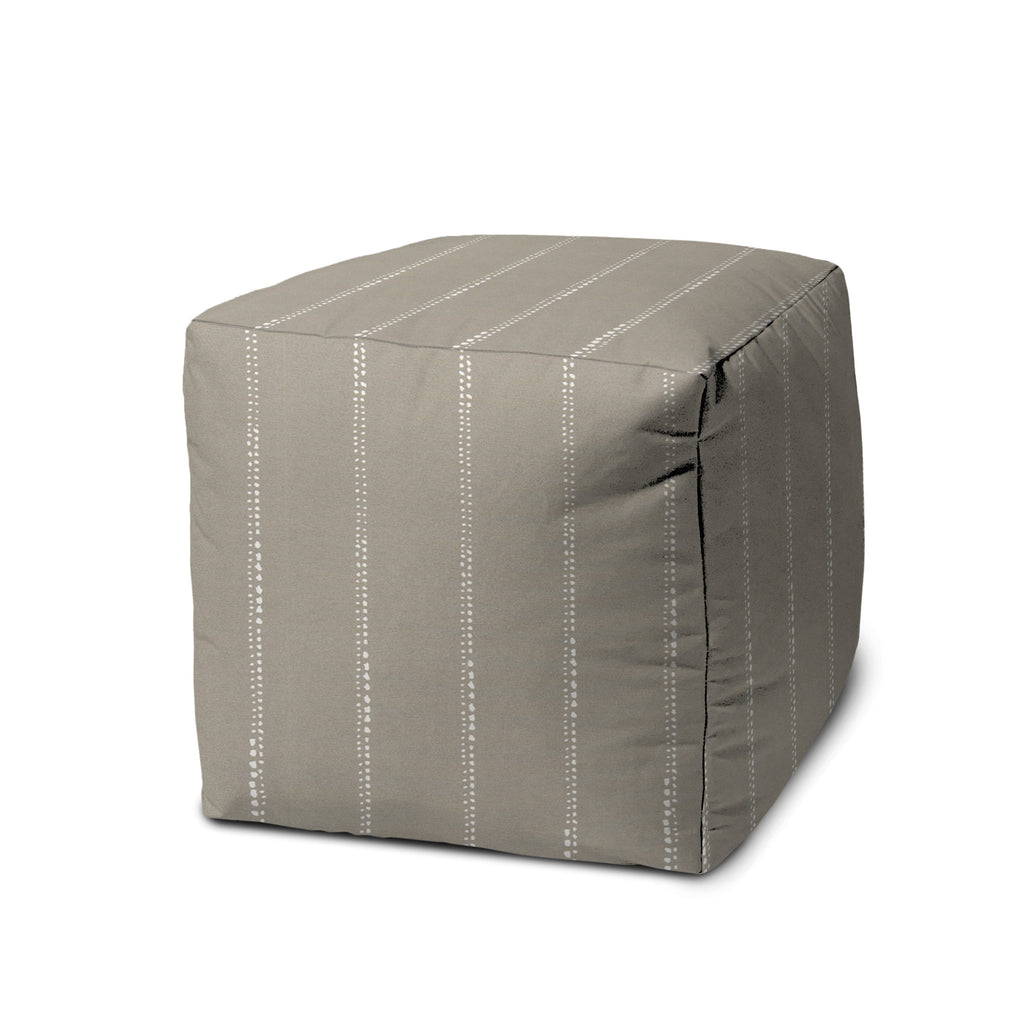 17" Taupe Polyester Cube Striped Indoor Outdoor Pouf Ottoman