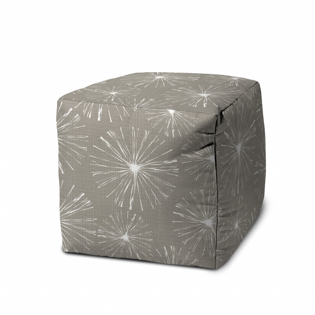 17" Taupe Polyester Cube Geometric Indoor Outdoor Pouf Ottoman