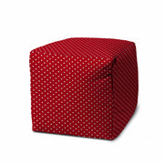 17" Red Polyester Cube Polka Dots Indoor Outdoor Pouf Ottoman