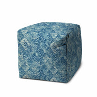 17" Blue Polyester Cube Indoor Outdoor Pouf Ottoman